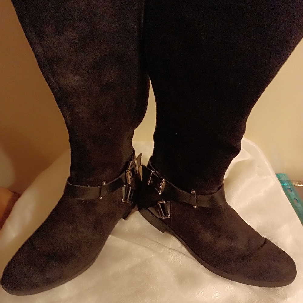 Bar III Dolly 3 knee high black suede like boots size 8.5 western style - Picture 3 of 7
